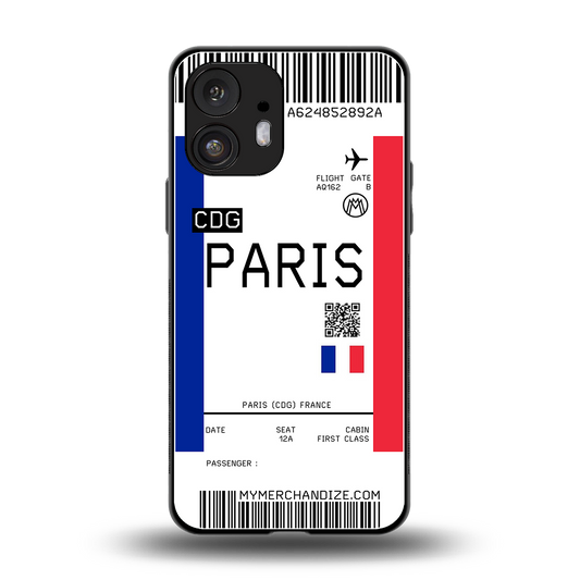 paris boarding pass ticket back phone cover | glass case for nothing phone 2