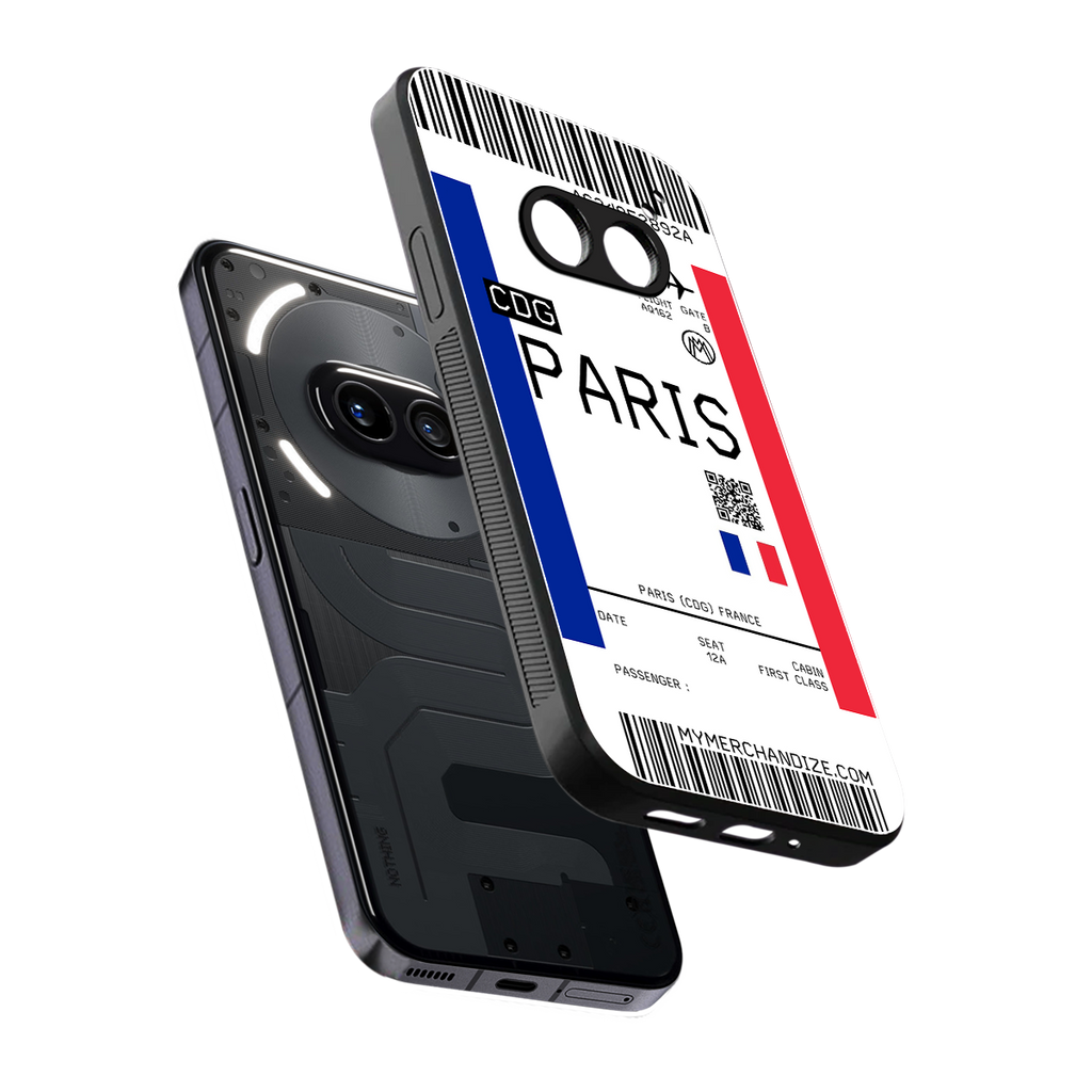 paris boarding pass ticket back phone cover | glass case for nothing phone 2a