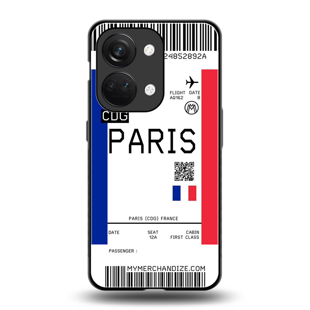 paris boarding pass ticket back phone cover | glass case for oneplus nord 3