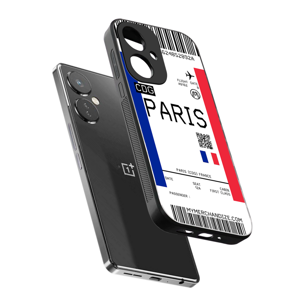 paris boarding pass ticket back phone cover | glass case for oneplus nord ce 3