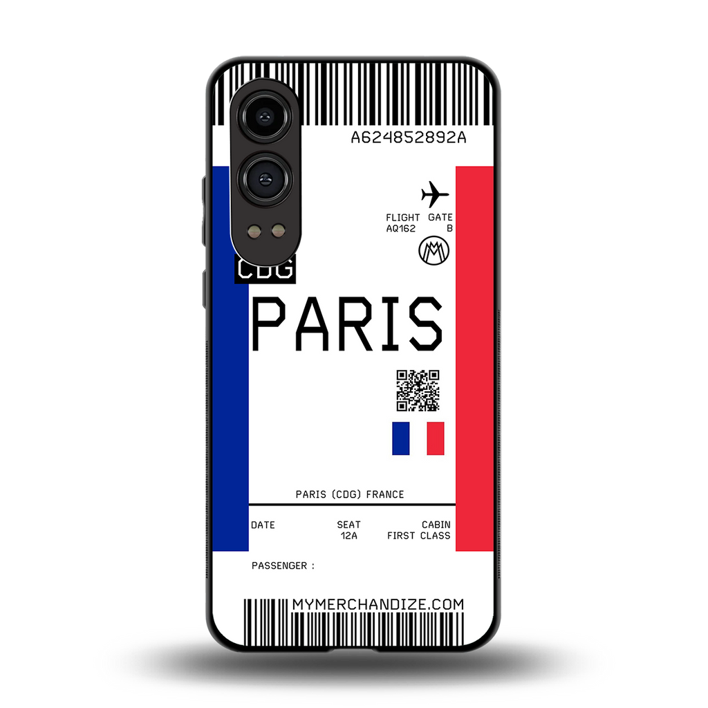 paris boarding pass ticket back phone cover | glass case for oneplus nord ce 4 lite