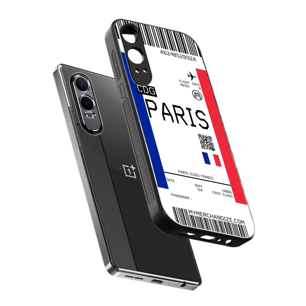 paris boarding pass ticket back phone cover | glass case for oneplus nord ce 4 lite