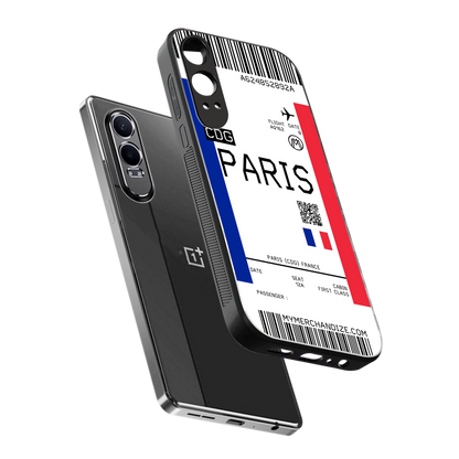 paris boarding pass ticket back phone cover | glass case for oneplus nord ce 4 lite