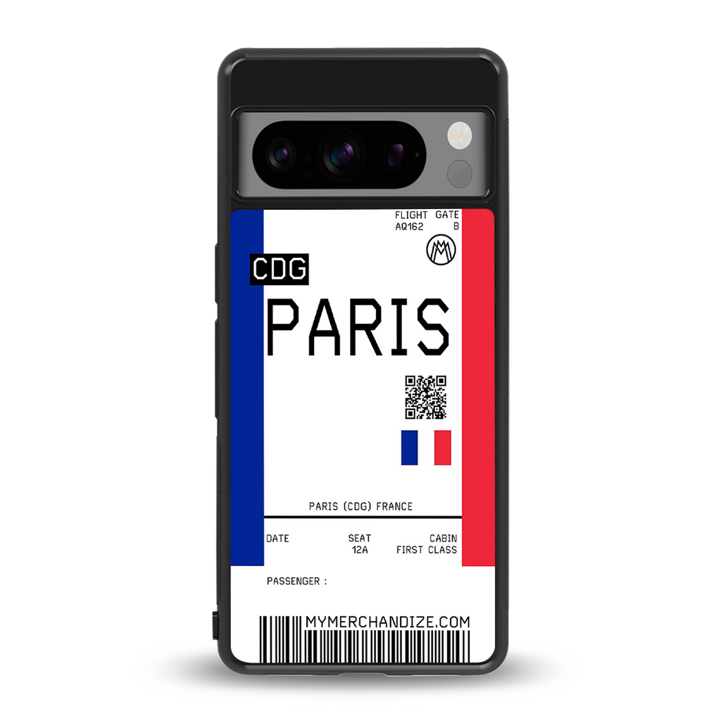 paris boarding pass ticket back phone cover | glass case for google pixel 8 pro