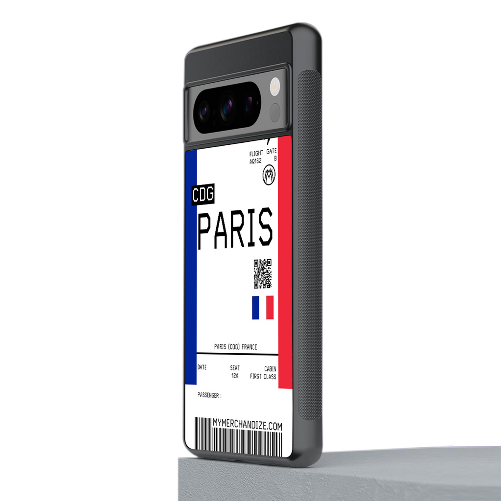 paris boarding pass ticket back phone cover | glass case for google pixel 8 pro