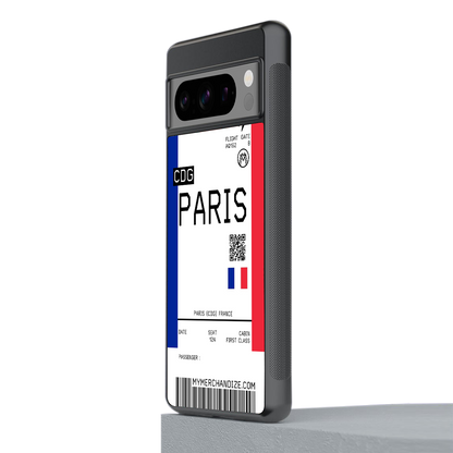 paris boarding pass ticket back phone cover | glass case for google pixel 8 pro