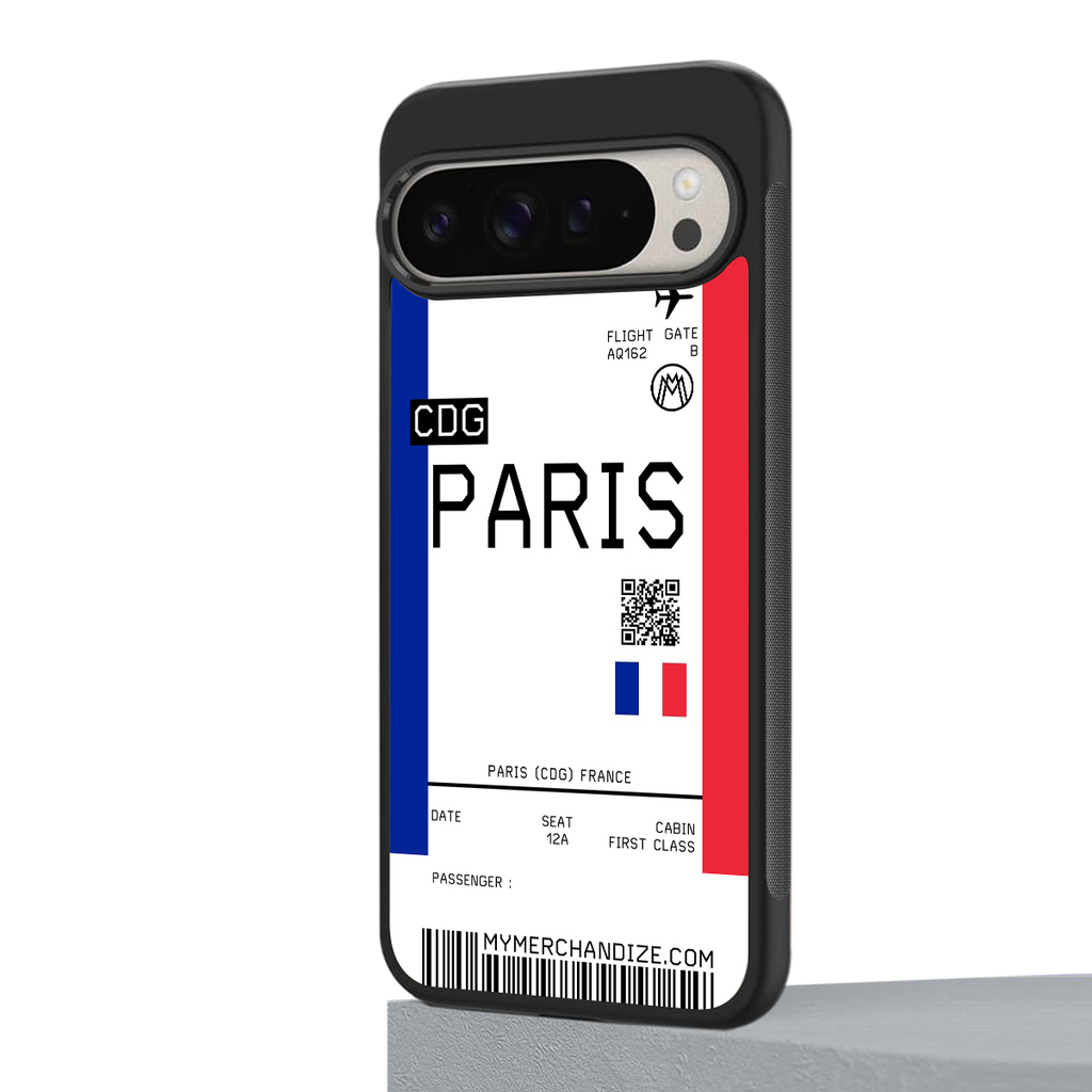 paris boarding pass ticket back phone cover | glass case for google pixel 9 pro xl