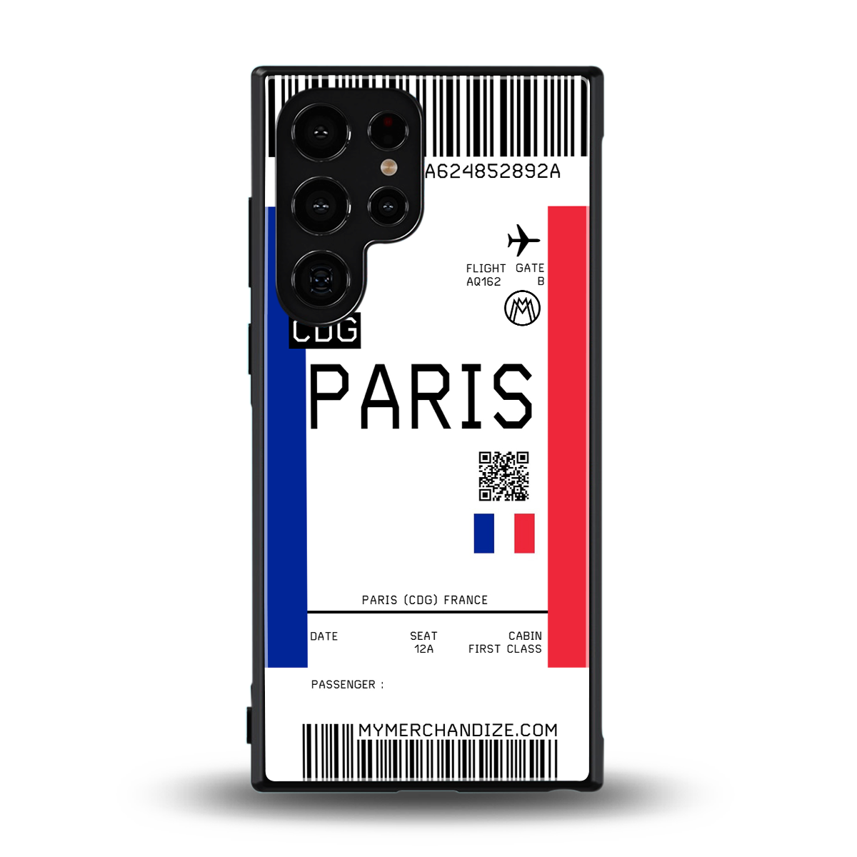 paris boarding pass ticket back phone cover | glass case for samsung galaxy s24 ultra