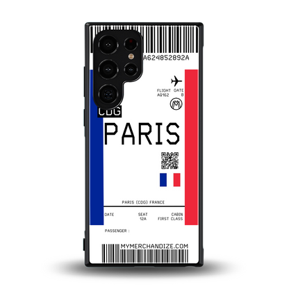 paris boarding pass ticket back phone cover | glass case for samsung galaxy s24 ultra