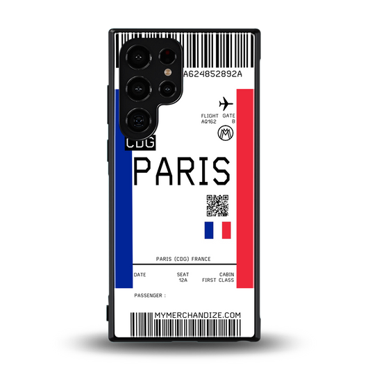 paris boarding pass ticket back phone cover | glass case for samsung galaxy s24 ultra