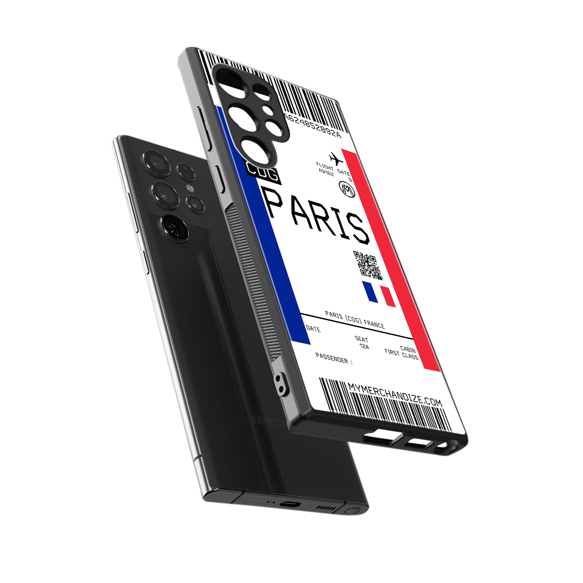 paris boarding pass ticket back phone cover | glass case for samsung galaxy s24 ultra