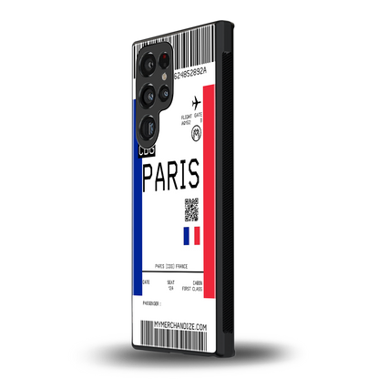 paris boarding pass ticket back phone cover | glass case for samsung galaxy s24 ultra