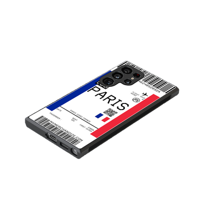paris boarding pass ticket back phone cover | glass case for samsung galaxy s24 ultra