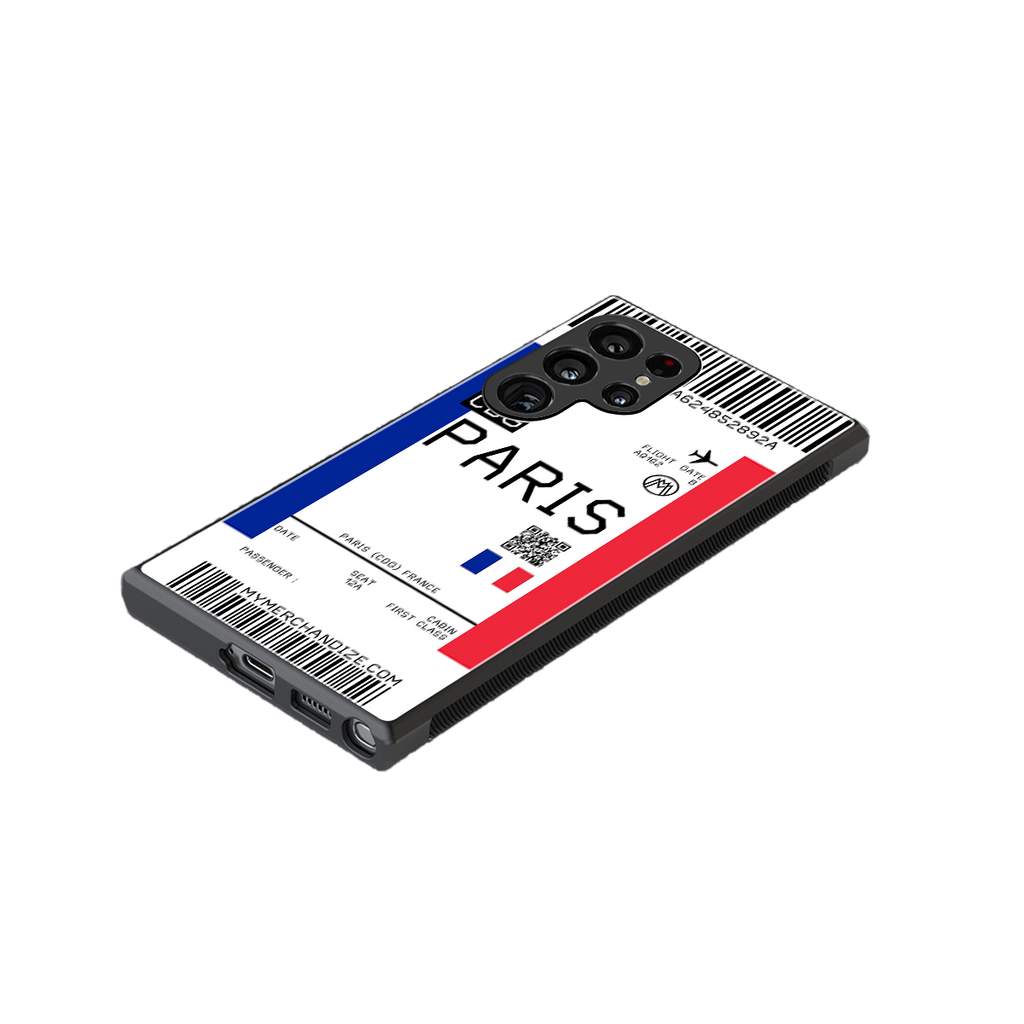 paris boarding pass ticket back phone cover | glass case for samsung galaxy s23 ultra