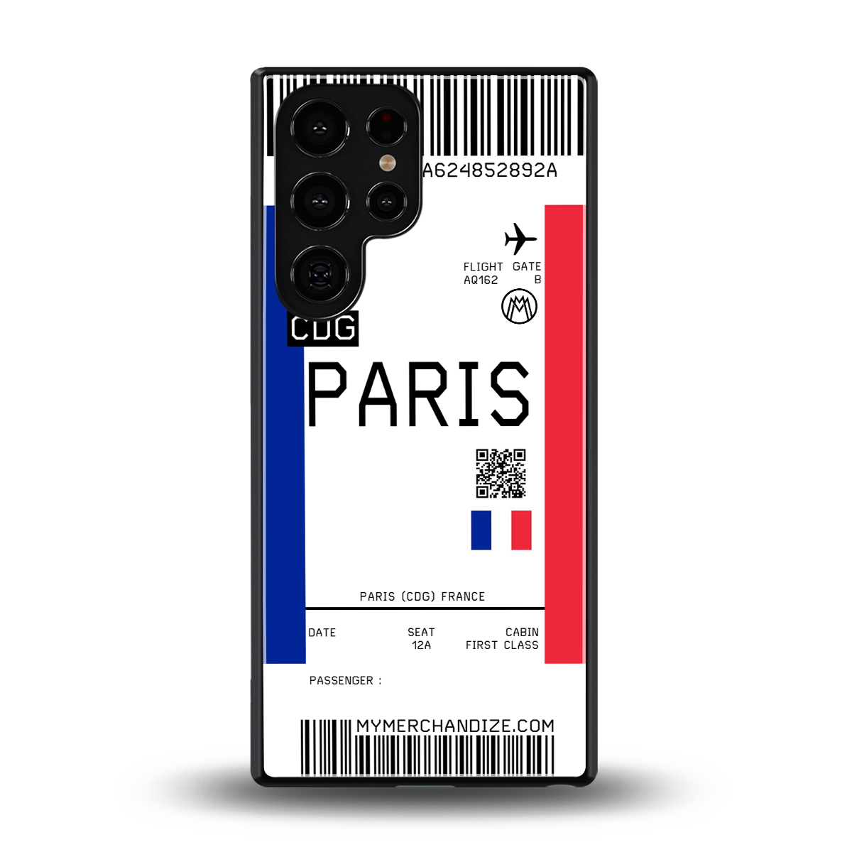 paris boarding pass ticket back phone cover | glass case for samsung galaxy s25 ultra