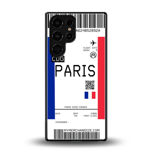 paris boarding pass ticket back phone cover | glass case for samsung galaxy s25 ultra