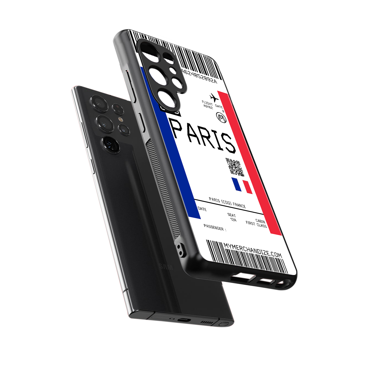 paris boarding pass ticket back phone cover | glass case for samsung galaxy s25 ultra