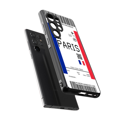 paris boarding pass ticket back phone cover | glass case for samsung galaxy s25 ultra