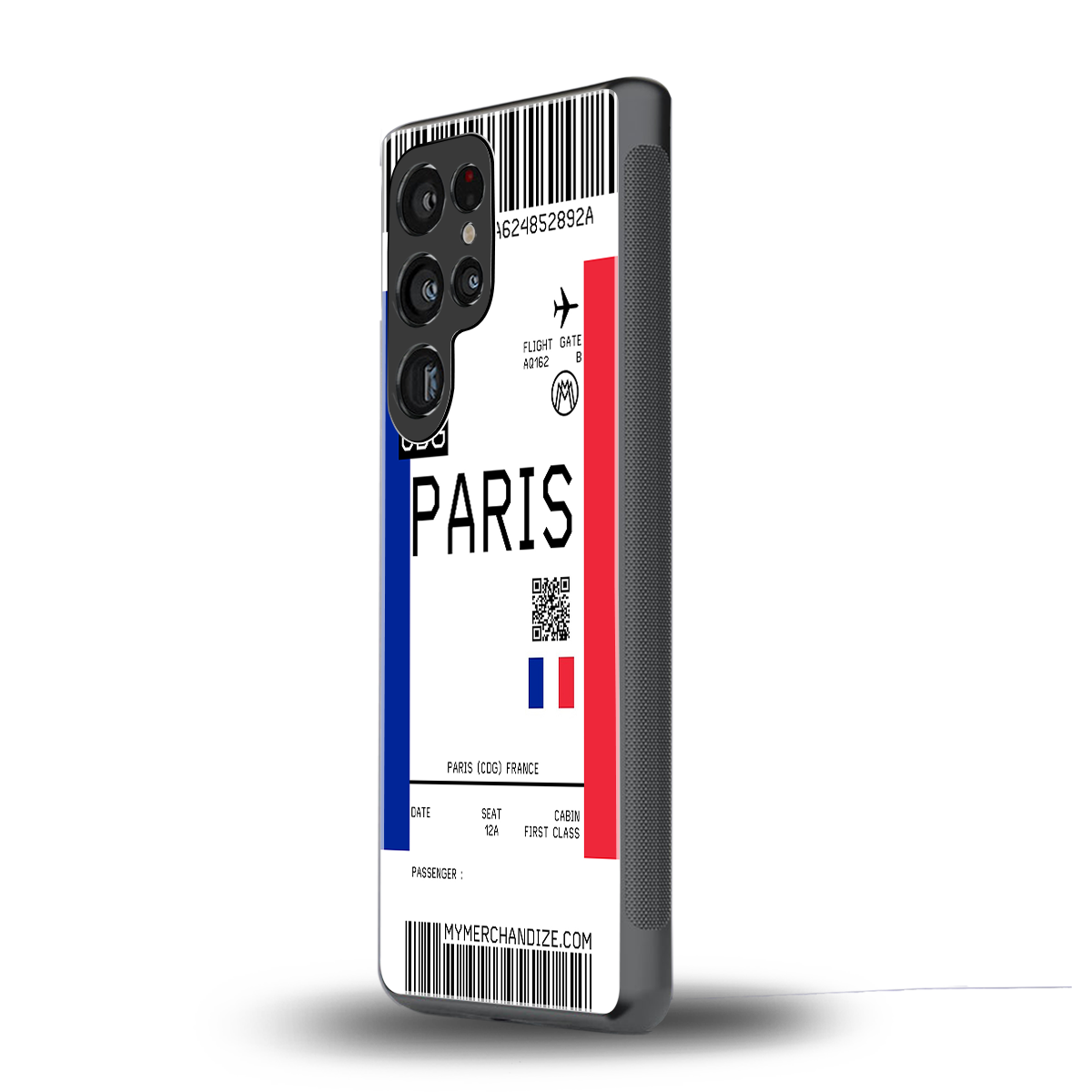 paris boarding pass ticket back phone cover | glass case for samsung galaxy s25 ultra