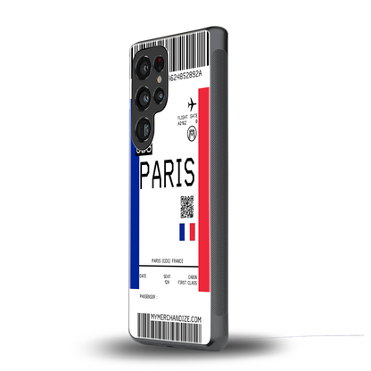 paris boarding pass ticket back phone cover | glass case for samsung galaxy s25 ultra