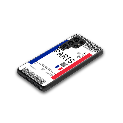 paris boarding pass ticket back phone cover | glass case for samsung galaxy s25 ultra