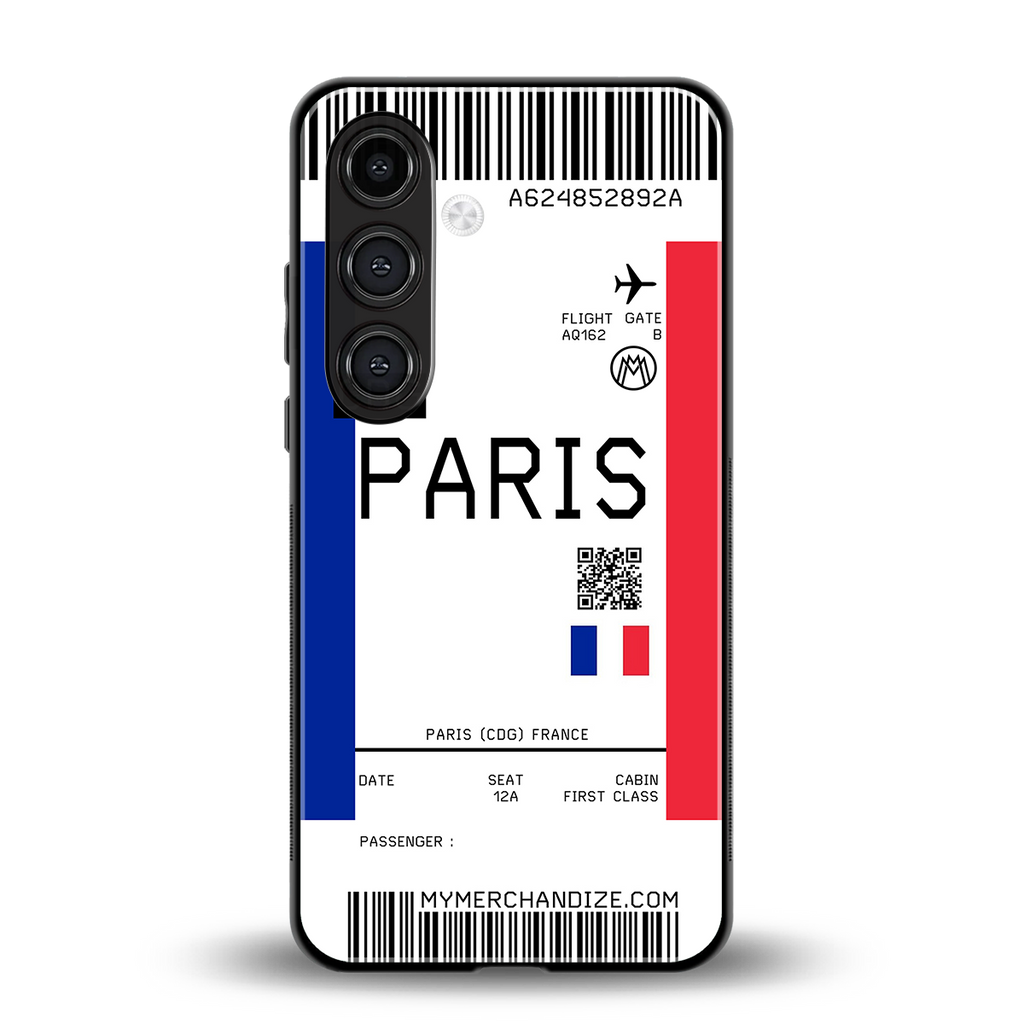 paris boarding pass ticket back phone cover | glass case for samsung galaxy s24 fe