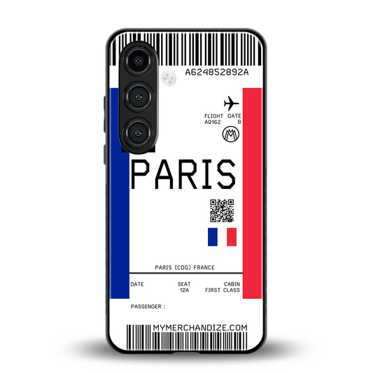paris boarding pass ticket back phone cover | glass case for samsung galaxy s24 fe