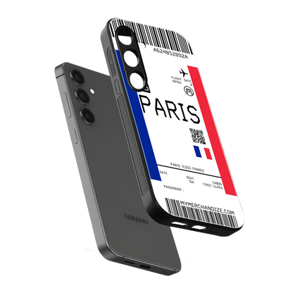 paris boarding pass ticket back phone cover | glass case for samsung galaxy s24 fe