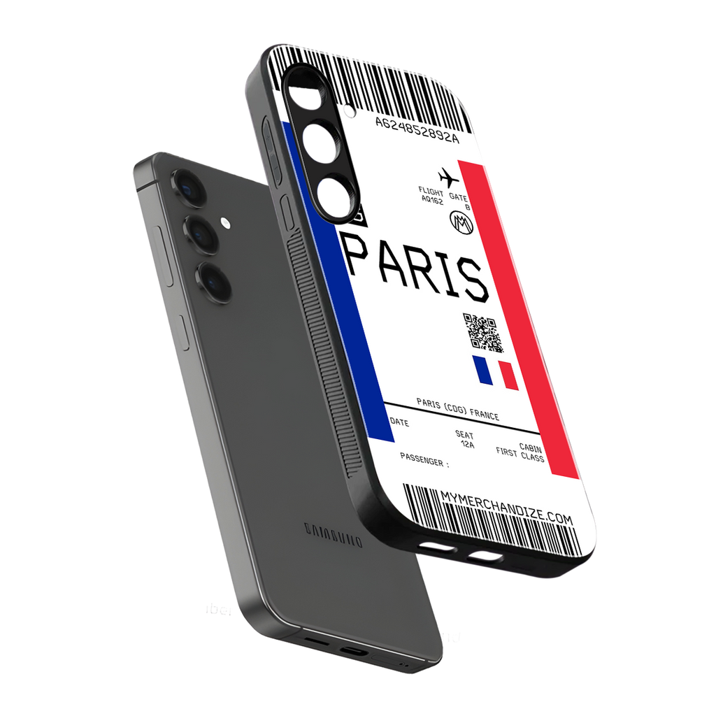 paris boarding pass ticket back phone cover | glass case for samsung galaxy s23 plus