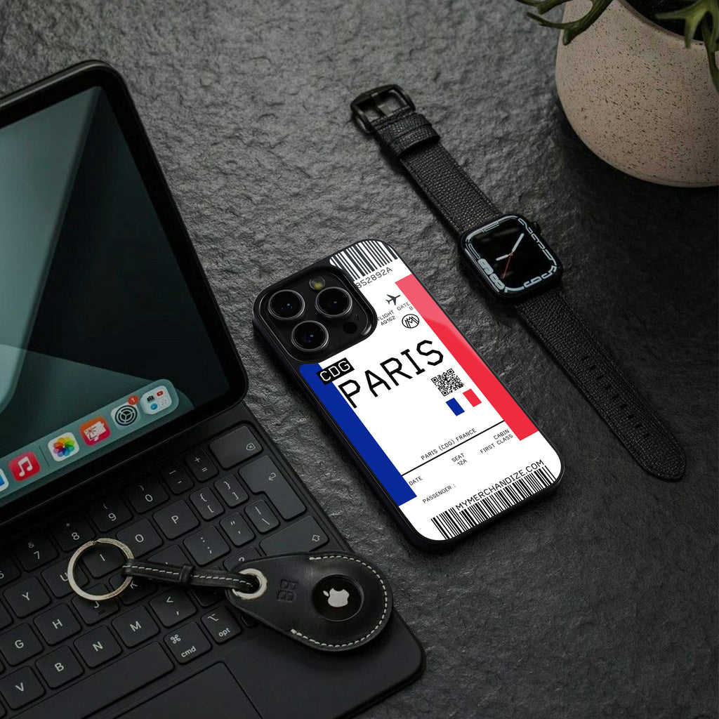 paris boarding pass ticket back phone cover | glass case for samsung galaxy s23 plus