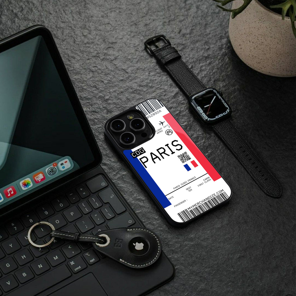 paris boarding pass ticket back phone cover | glass case for iphone 16