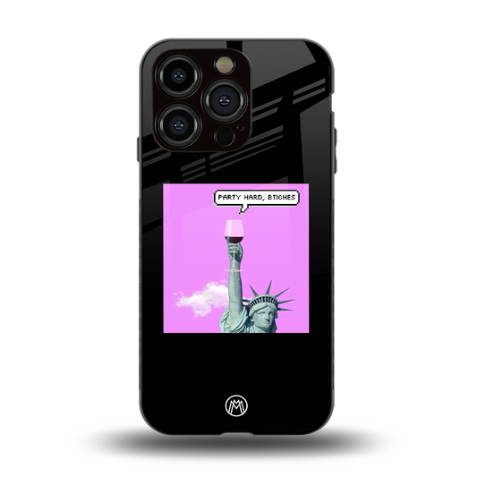 party hard bitches back phone cover | glass case for iphone 15 pro