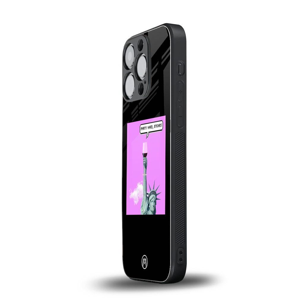 party hard bitches back phone cover | glass case for iphone 15 pro