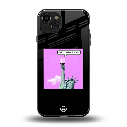 party hard bitches back phone cover | glass case for iphone 15