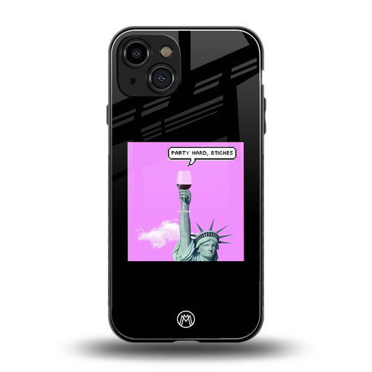party hard bitches back phone cover | glass case for iphone 15