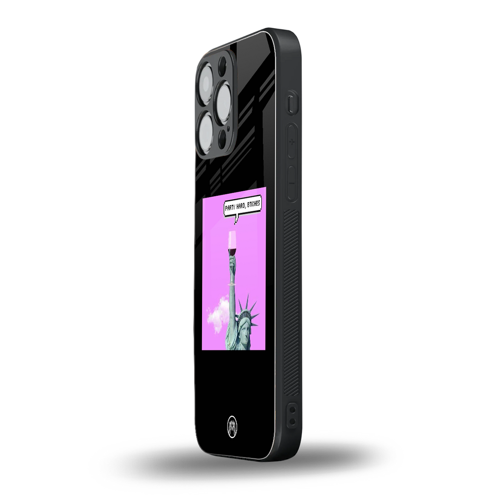 party hard bitches back phone cover | glass case for iphone 16 pro max