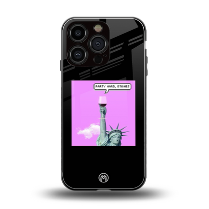 party hard bitches back phone cover | glass case for iphone 16 pro