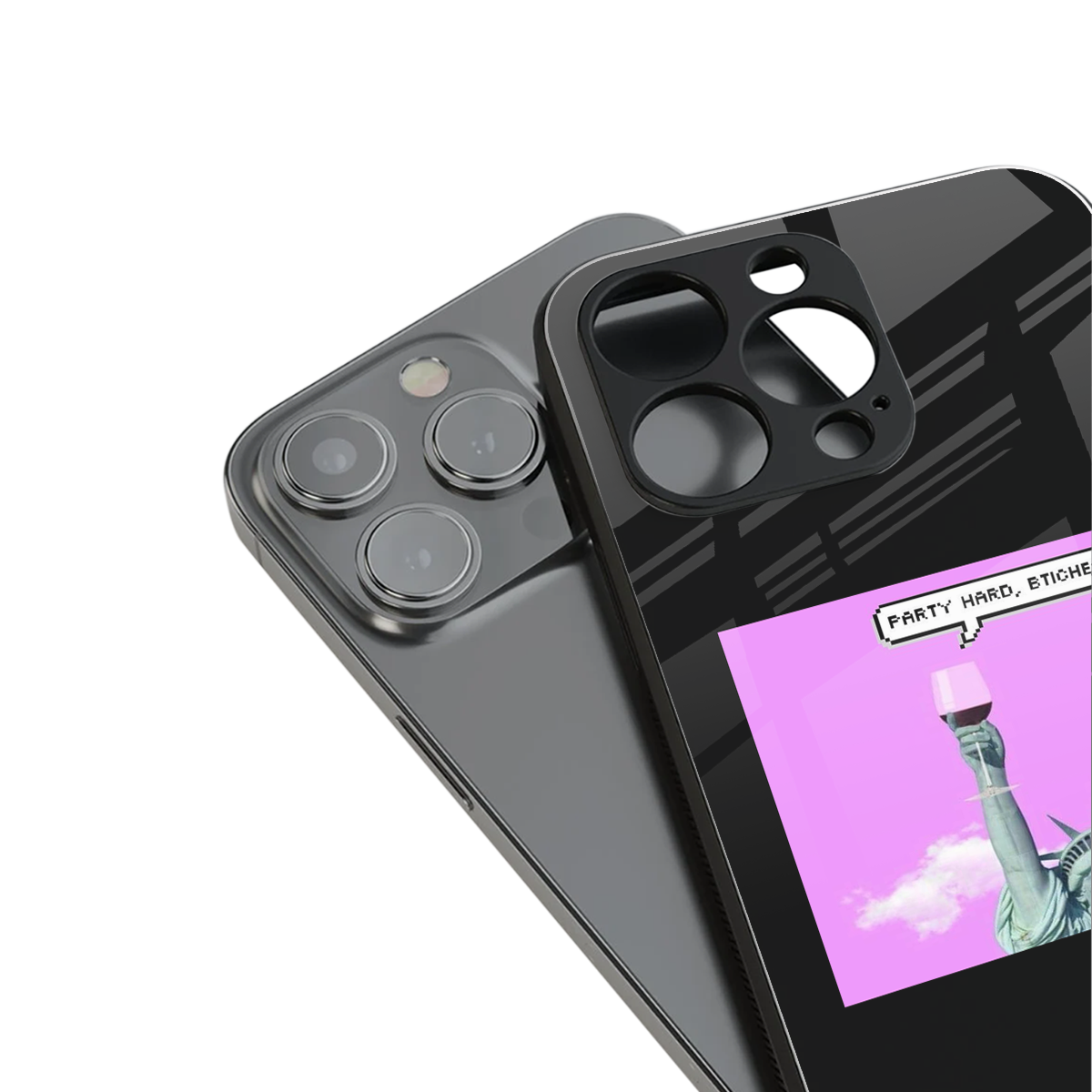 party hard bitches back phone cover | glass case for iphone 16