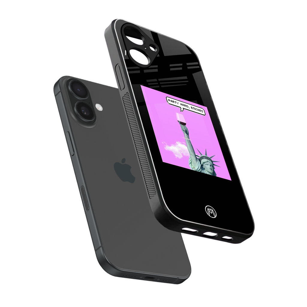party hard bitches back phone cover | glass case for iphone 16