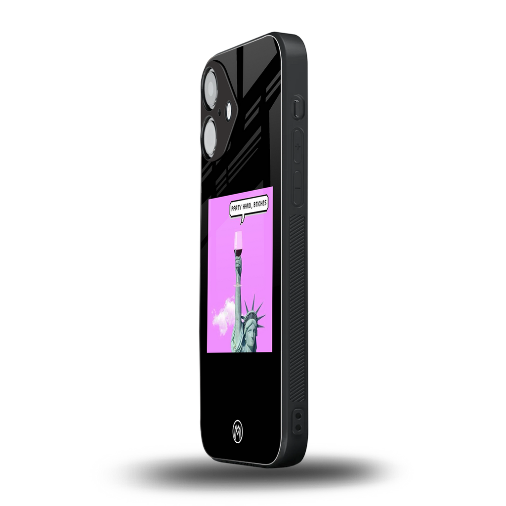 party hard bitches back phone cover | glass case for iphone 16