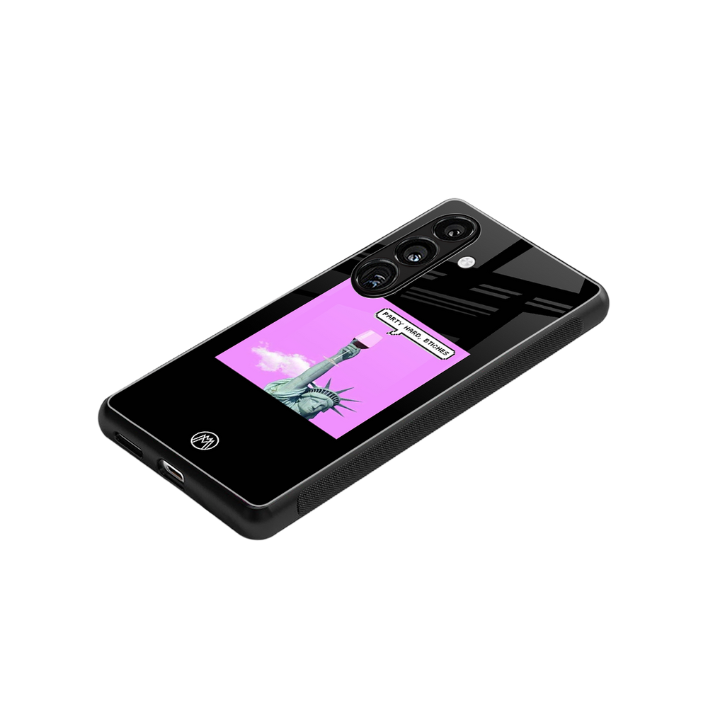 party hard bitches back phone cover | glass case for samsung galaxy s24 plus