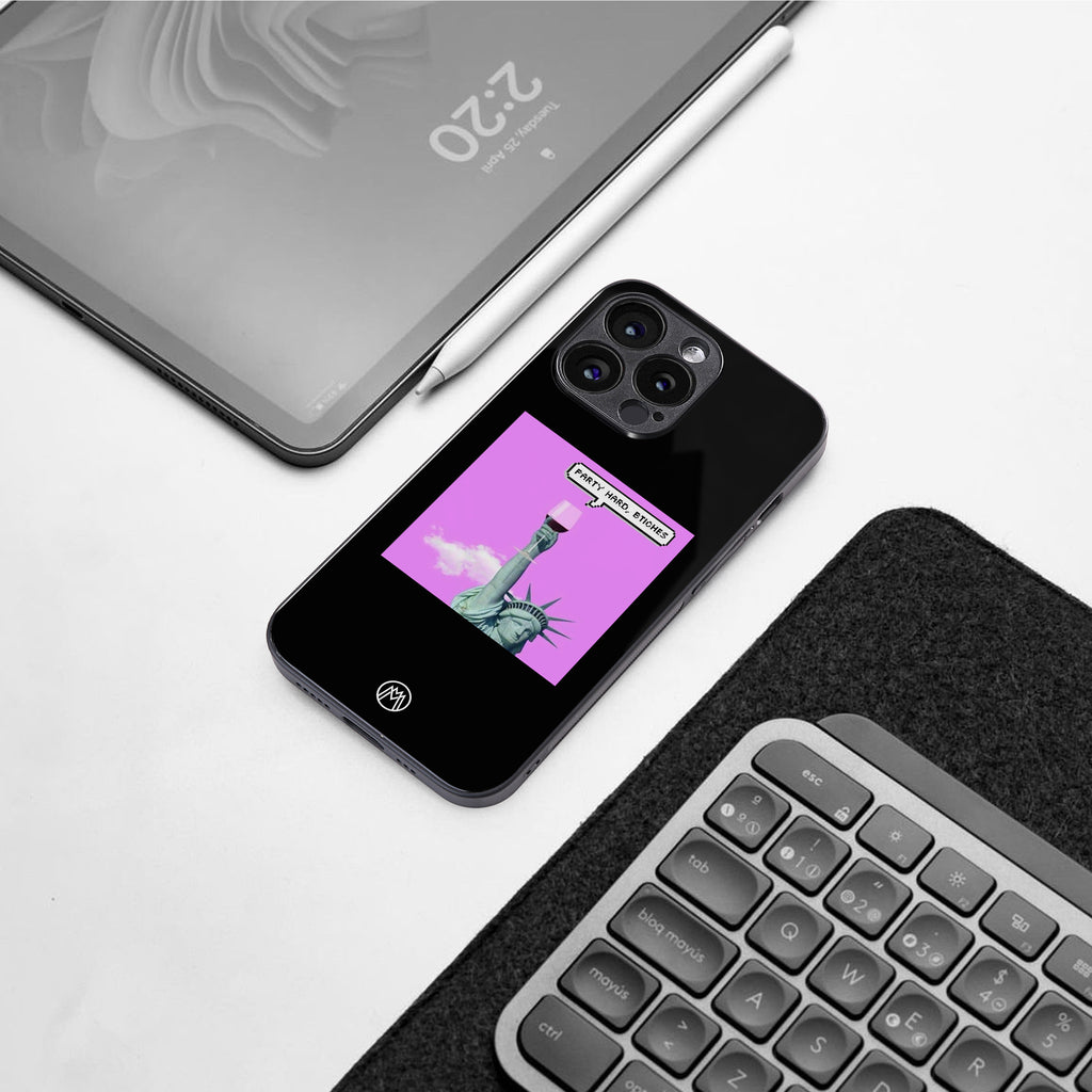 party hard bitches back phone cover | glass case for iphone 15 pro