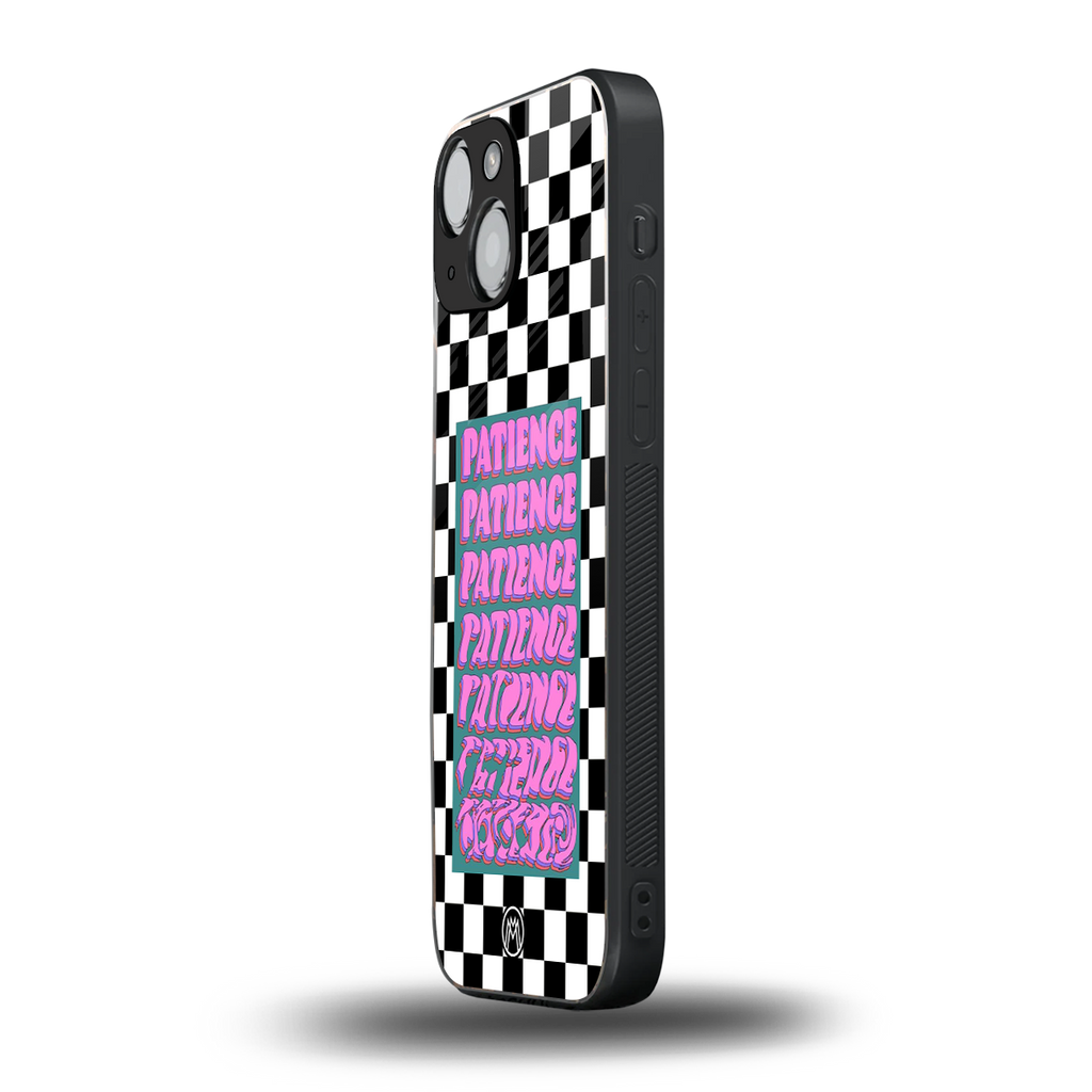 patience checkered back phone cover | glass case for iphone 13 mini