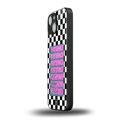patience checkered back phone cover | glass case for iphone 13 mini
