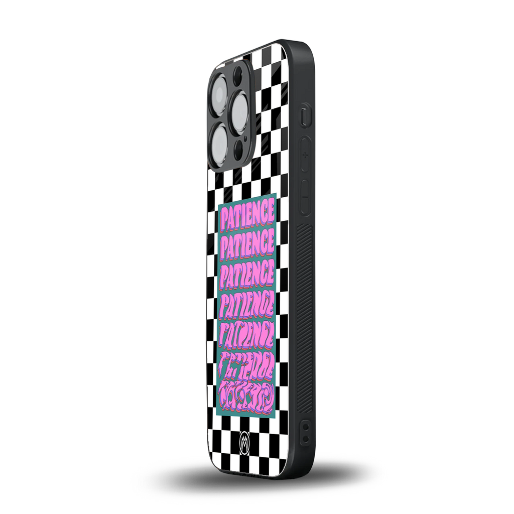 patience checkered back phone cover | glass case for iphone 13 pro