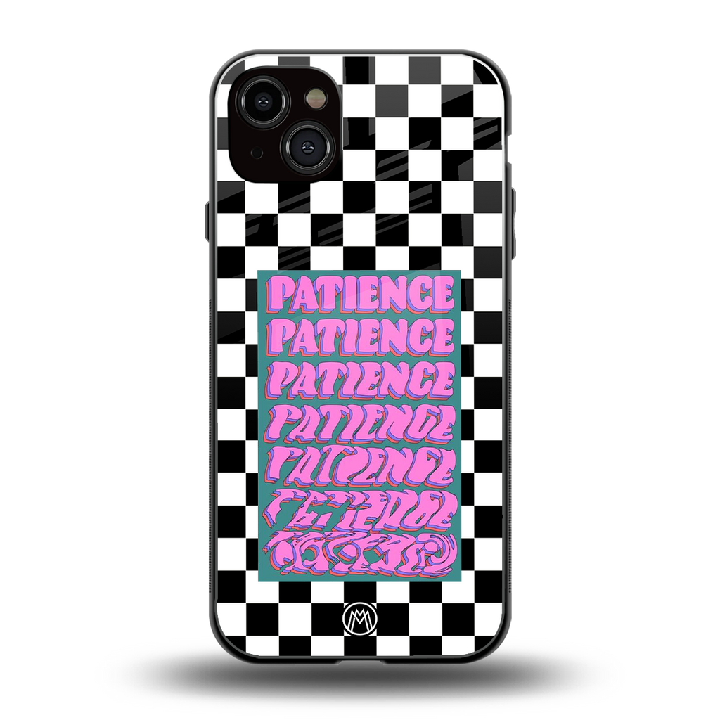 patience checkered back phone cover | glass case for iphone 14 plus