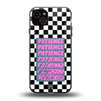 patience checkered back phone cover | glass case for iphone 14 plus