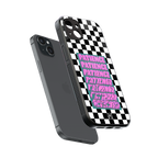 patience checkered back phone cover | glass case for iphone 14 plus