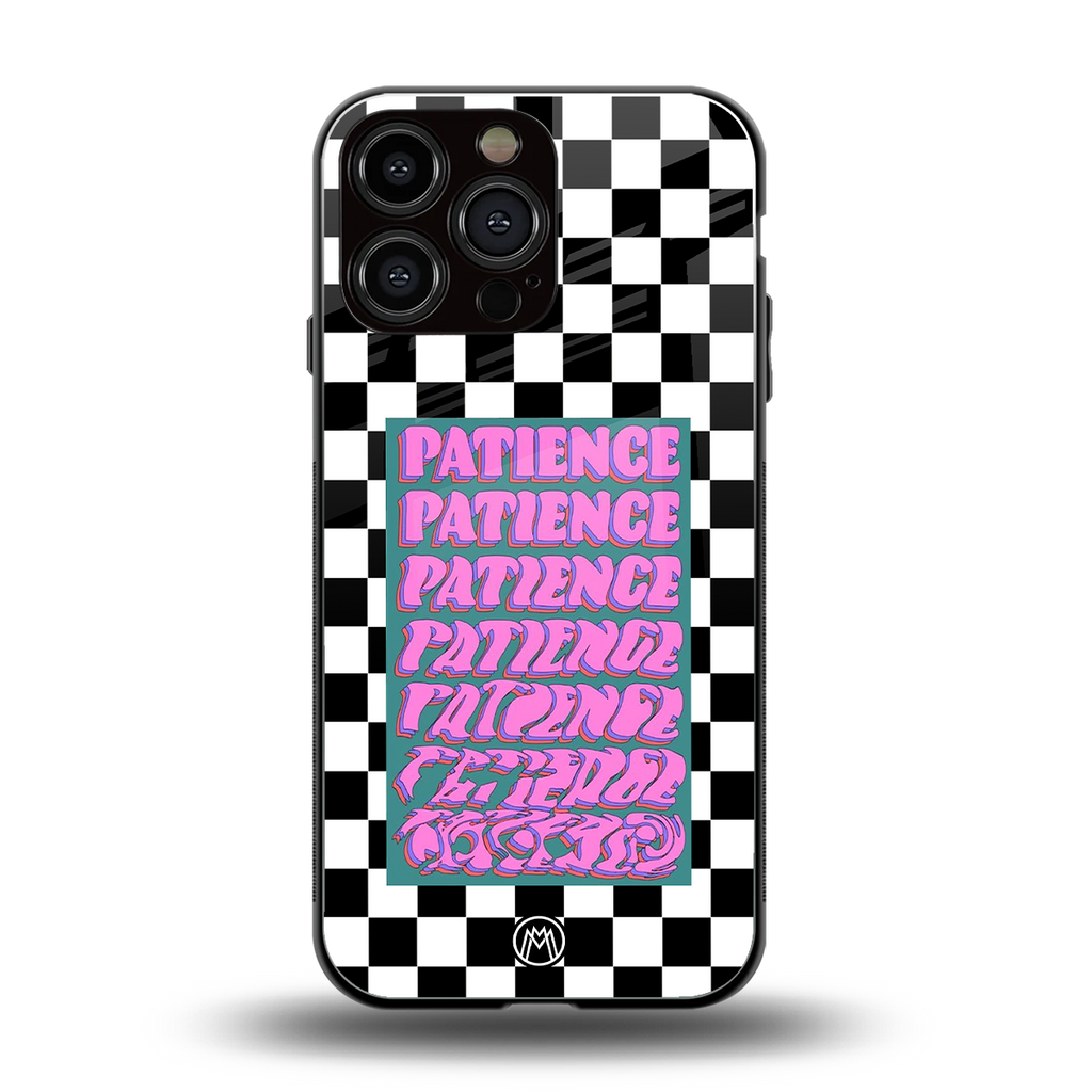 patience checkered back phone cover | glass case for iphone 15 pro max