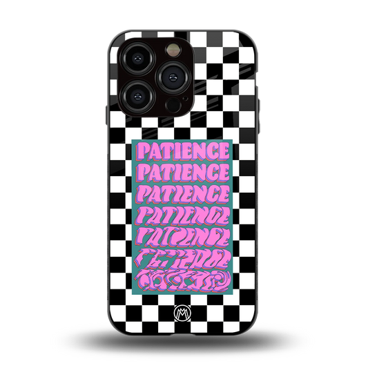 patience checkered back phone cover | glass case for iphone 15 pro